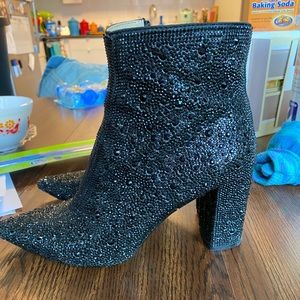 Black Rhinestone Betsey Johnson Booties - 8.5